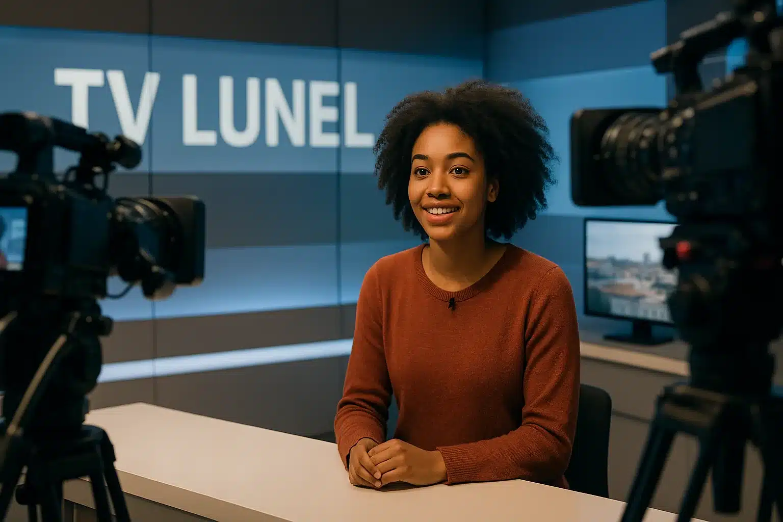 Femme confiante en studio tele